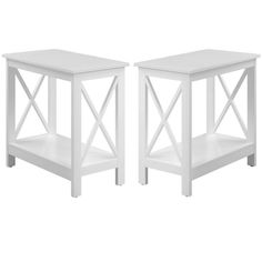 two white end tables sitting next to each other