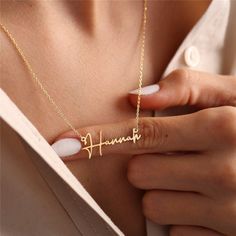 ✨This exquisite necklace is more than just jewelry; it's a reflection of your identity and individuality. Customize it with your name or a loved one's, and watch as it transforms into a cherished keepsake that's close to your heart. Crafted with precision and attention to detail, our Personalized Necklace is made from high-quality materials, ensuring it remains a timeless accessory in your collection. Whether you're treating yourself or searching for the perfect gift, this necklace adds a touch Rose Gold Name Necklace, Name Jewelry Personalized, Custom Necklace Names, Personalized Necklace Names, Name Pendant Gold, Name Locket, Necklace Name Design, Custom Jewelry Necklaces, Customized Name Necklace