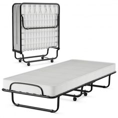 an adjustable bed frame with a mattress on it and a pull out tray for storage