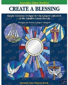 the book cover for create a blessing, featuring stained glass designs and doves in blue