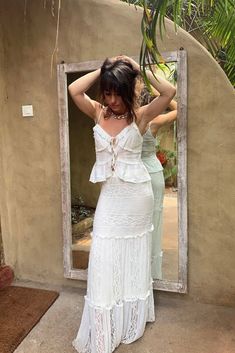 Orchid White Ruffle Tank Two Piece White Outfit, White Lace Skirt Outfit, White Lace Maxi Skirt, Lace Maxi Skirt, Orchid White, White Maxi Skirt, White Lace Skirt, Hey Babe, White Lace Maxi