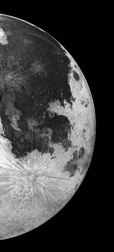 an image of the moon taken from space in black and white, with stars on it