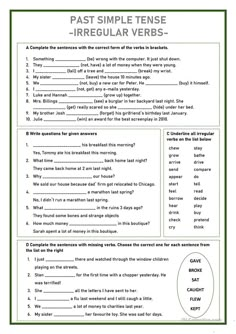 the past simple tense irregular verbs worksheet