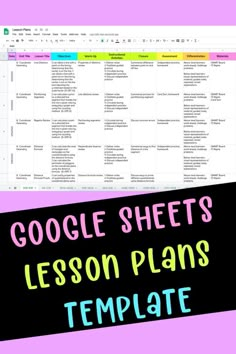 the google sheets lesson plans are displayed in front of a pink background with black and yellow text