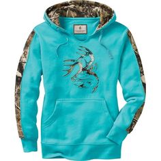 We took our most popular men's hoodie and made one just for you. Heavyweight high cotton blend hoodie in new colors and a true women's cut with Big Game Camo accents. Features a soft scoop neck opening for easy on-off and extra comfort. Material: 70% Cotton and 30% Polyester Wash: Machine wash cold. Non-chlorine bleach when needed. Tumble dry low. Low iron if needed. Size: XXL.  Color: Blue.  Gender: female.  Age Group: adult. Sport Outfit Ideas, Sweat Clothes, Mens Fashion Country, Best Hoodie, Hoodie Images, Ab Workout Men, Camouflage Hoodie, Camo Outfits, Womens Camo