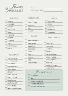 the travel checklist is shown in green and white, with an image of people's names on it