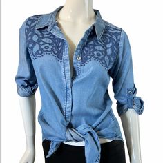 High And Low Denim Embroidered Button Down Shirt/ Long Embroidered Button Down W/ Split On Back Shirt. Color Blue Size Xs Measurements 18.5” Armpit To Armpit/ 14.5” Shoulder To Shoulder/ 31” Length. Nwot. Excellent Condition Blue Embroidered Button-up Blouse, Embroidered Blue Denim Blouse, Blue Denim Embroidered Blouse, Blue Embroidered Denim Blouse, Blue Button-up Tops With Floral Embroidery, Blue Floral Embroidered Button-up Top, Blue Button-up Shirt With Floral Embroidery, Casual Embroidered Denim Blouse, Denim Blouse With Floral Embroidery