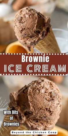 two scoops of brownie ice cream with bits of brownies