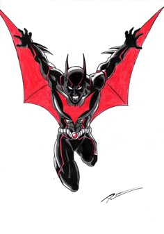 a drawing of a bat flying through the air