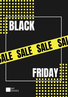 black friday sale banner with yellow and white polka dots on the border, in front of a black background