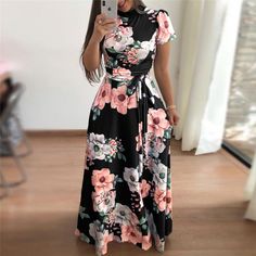 Elegant Boho Short Sleeve Dress Price: 63.00 & FREE Shipping #dreamcatchersid #nativeamericanproud#bohokids #gypsylifestyle #spiritualist #meditationinmotion Dress Trending, Women Dresses Casual Summer, Spring Maxi Dress, Flower Print Dress, Long Sleeve Short Dress