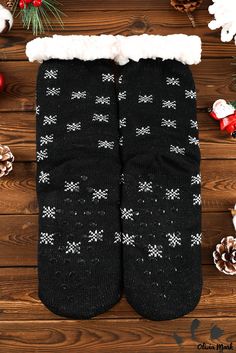 Olivia Mark - Stylish Holiday-themed Wool Knit Socks with Black Christmas Cartoon Design Woolen Socks, Wool Blend Socks, Holiday Socks, Black And White Cartoon, Holiday Attire, Red Christmas Tree, Christmas Cartoon, Black Christmas Trees, Silk Pajama Set