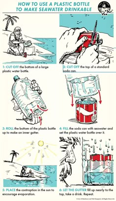 instructions for how to use a plastic bottle in the ocean or on the beach, with pictures