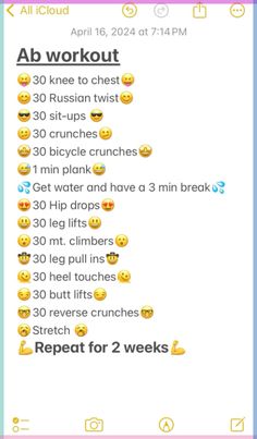 an iphone screen with emoticions on it and the text'ab workout '