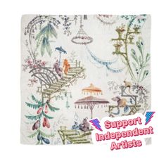 an image of the back side of a handkerchief with images of people and animals on it