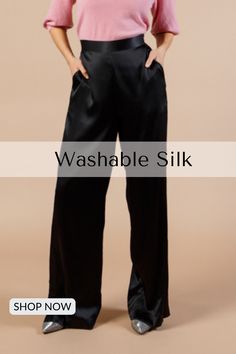 Elevate your everyday style with these washable silk pants for women. Available in timeless black, elegant olive green, and deep wine, these pants offer the perfect blend of comfort, convenience, and luxury. Perfect for the modern, #silkpants #washablesilk #silkoutfit #classy #classysilkoutfits #silkpantsoutfitclassyfashionable woman. Winter Fashion Outfits Classy Chic, Fashion Outfits Classy Chic, Fashion Outfits Wedding, Winter Fashion Outfits Women, Fashion Outfits Midsize, Fall Fashion Outfits Classy, Winter Fashion Outfits Classy, Silk Pants Outfit, Winter Fashion Outfits For Women