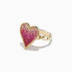 Effy Novelty 14K Yellow Gold Pink Sapphire and Diamond Heart Ring Diamond Heart Ring, Jewelry Lookbook, Diamond Heart, Pink Sapphire, Gold Yellow, Heart Ring, Sapphire, 14k Gold, Lookbook