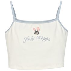 Add a touch of kawaii to your wardrobe with this adorable cami top featuring Judy from Zootopia. The delicate embroidery adds a whimsical touch, while the crisp white color makes it a versatile piece for any outfit.   Please note that this product includes only the cami top. Garment Size SizeSMLFull Length242526Bust717579Hem Circumference616569 White Floral Embroidery Camisole Tank Top, White Floral Embroidered Camisole Tank Top, White Camisole With Floral Embroidery For Spring, White Embroidered Cami Tank Top, Embroidered Cotton Camisole Top, Cute Cotton Cami Top, Kawaii Sleeveless Tops For Spring, Spring Kawaii Sleeveless Tops, Cute Spring Camisole