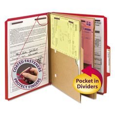 a binder that is open to show the inside of it and has several folders attached