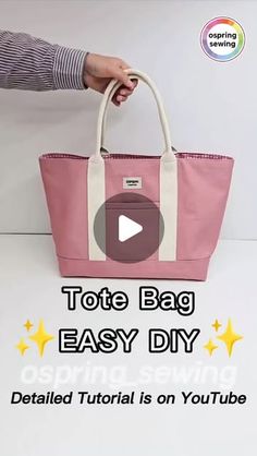 a person holding a pink tote bag with the text, how to make a tote bag easy diy