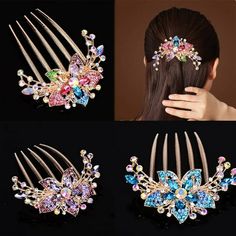 Description: Designed in the shape of flowers and leaves and decorated with colorful rhinestones, this hair comb is very shiny, beautiful, stylish and eye-catching. With it, you will be more beautiful and attractive. Adopting superb craftsmanship, this hair comb is very delicate and has a long-lasting shine. In addition, it has excellent hold so you don't have to worry about slipping. Made of high quality alloy and rhinestones material, this hair comb is wear-resistant and durable. Length of the Elegance Hair, Bride Hair Pins, Crystal Bridal Headpiece, Hair Comb Clips, Rhinestone Hair Comb, Floral Hair Clip, Rhinestone Hair Pin, Crystal Hair Comb, Bridal Wedding Hair