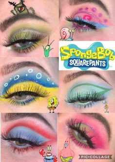 Scooby Doo Eyeshadow, Patrick Star Makeup Spongebob, Spongebob Themed Makeup, Spongebob Makeup Halloween, Lilo And Stitch Makeup Looks, Spongebob Eye Makeup, Spongebob Makeup Ideas, Spongebob Inspired Makeup, Spongebob Makeup Look