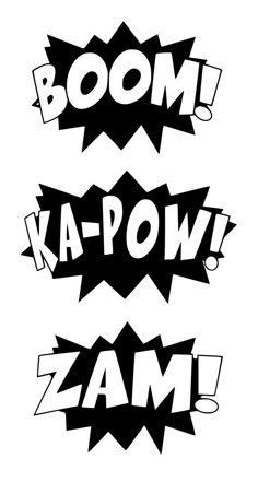 the word boom ka - pow is written in black and white