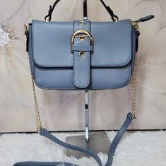 Ra0777bl Every Detail Of A Crossbody Bag Is Carefully Designed Made With Soft Synthetic Leather ,Solid-Colored Fabric Lining Dimension: 8.5"(L) X 4"(W) X 5.6"(H) Inches. Comes With Detachable 48" Shoulder Drops. Trendy Blue Flap Bag For Daily Use, Light Blue Formal Bags With Gold-tone Hardware, Formal Light Blue Bags With Gold-tone Hardware, Formal Blue Shoulder Bag With Chain Strap, Blue Satchel Flap Bag For Shopping, Light Blue Formal Crossbody Bag, Formal Light Blue Crossbody Bag, Blue Top Handle Shoulder Bag With Chain Strap, Blue Flap Bag With Gold-tone Hardware