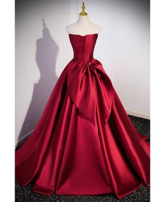 Get 10% off now! Buy strapless long satin red evening formal gown with bow for woman at cheap price online. Free stable shipping and pro custom service since 2009. Bow Evening Dress For Banquet During Prom Season, Red Satin Evening Dress For Red Carpet, Satin Gown For Red Carpet Or Prom, Satin Gown For Red Carpet Prom Season, Red Carpet Satin Dress With Sweep Train, Red Carpet Satin Evening Dress With Fitted Bodice, Red Carpet Satin Gown With Fitted Bodice, Satin Evening Dress For Prom And Red Carpet, Satin Evening Dress For Red Carpet And Prom Season