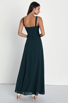 Emerald Maxi Dress - Chiffon Dress - Simple Bridesmaid Dress - Lulus Lulus Prom Dress, Simple Bridesmaid Dress, Graceful Dress, Square Neck Maxi Dress, Dress With Square Neck, Winter Wedding Guest, Simple Bridesmaid Dresses, Dress Square Neck, Casual Formal Dresses