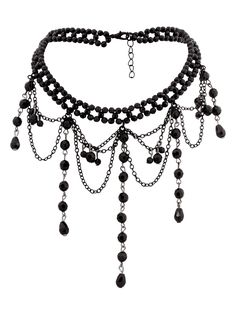 PRICES MAY VARY. GOTHIC BLACK VICTORIAN CHOKER NECKLACE: The black beaded choker necklace Design Is Nice And Unique, Goes Well With Any Other Accessories, Show Your Personality Every Moment. Perfect for those who enjoy goth and vintage styles, this choker necklace offers a touch of edge to any outfit MATERIALS: Meticulously crafted from high-quality zinc alloy, stainless steel and glass bead SIZE & LENGTH: The beaded choker length is 11.8 inches, extender chain length is 3.9 inches PERFECT GOTHI Black Victorian Necklace, Trad Goth Jewelry, Free Necklace Patterns, Scene Necklace, Victorian Choker Necklace, Victorian Choker, Birthday Party Halloween, Gothic Choker, Goth Victorian