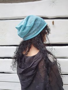 "Handmade hat made from 100% pure linen. In the photos \"Natural & Black melange\", \"Green\", \"Blue\" and \"Turquoise\" colors are demonstrated. For seeing more hats, summer hats, slouchy hats photos: https://www.etsy.com/listing/938246708/linen-beanie-knit-summer-hat-double?ref=shop_home_active_2&pro=1&frs=1 Linen is one of the strongest and most durable natural fibers - the ancient Egyptians used linen for mummification, and the US uses it blended with cotton for dollar bills! Li