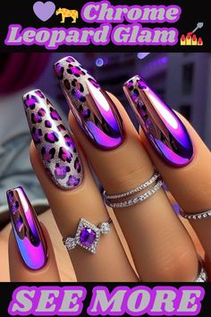 Obsessed with these fierce chrome leopard nails! 😍 Click to see more stunning nail art inspo and fuel your creativity. ✨ #nailart #chromenails #leopardprint ,nailart,nails,naildesigns,nailinspo,manicure,beauty,fashion,style,gelnails ,acrylic nails,nail art designs,geometricnails,floralnails,frenchmanicure,ombrénails ,marblenails,summernails,winternails,holidaynails,weddingnails,valentinesnails ,rednails,pinknails,bluenails,nudenails,blacknails,springnails Incredible Nails Design, Nail Design Inspiration Fall, 2 Tone Nails Designs Color Combos, Winter Leopard Print Nails, 90s Nail Designs Art Ideas, Chrome Leopard Nails, 70s Inspired Nails Acrylic, Fall Leopard Nail Designs, January Nail Art Designs