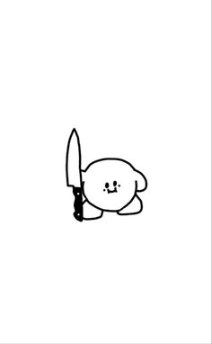 a black and white drawing of a teddy bear holding a knife