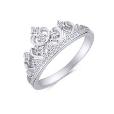 PRICES MAY VARY. This Princess Crown Promise Ring Adds A Touch Of Nature-Inspired Beauty To Your Look In 14k White Gold Plated 925 Sterling Silver. Makes a Standout Addition to Your Collection With Round Cut AAA+ High Quality White Cubic Zirconia Gemstone : Round Cut Sparkling White Cubic Zirconia Having Clarity Of AAA, Gemstone Color : White, Stone Setting : Prongs Setting Type Crafted - in High-Quality 925 Sterling Silver that delivers exceptional shine and ultimate protection. We do Custom si White Anniversary Ring With Crown Design, White Crown Design Ring For Anniversary, Crown Shaped Cubic Zirconia Rings For Anniversary, Formal Rings With Crown Shape And Prong Setting, Crown Design Rings In Cubic Zirconia, Formal Crown Rings With Prong Setting, Crown Shaped Cubic Zirconia Rings For Formal Occasions, Formal Crown Shaped Cubic Zirconia Rings, Crown Shaped Cubic Zirconia Wedding Rings