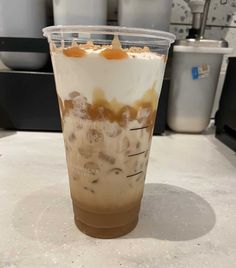 an iced drink in a plastic cup on a counter