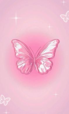 a pink butterfly with white stars in the background