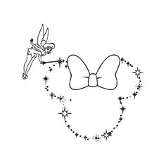 a black and white drawing of a bow with a fairy on it