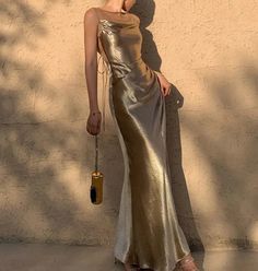 Elegant Gold Satin Backless Mermaid Long Prom Dress Formal Party Dress Prom Gold Dress, Prom Gold, Dresses Aesthetic, Elegant Dresses Classy, Looks Party, Prom Dress Inspiration, Dress Aesthetic, Dream Dresses