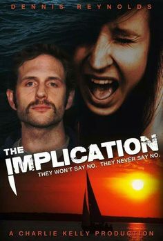 the impplication movie poster with two people in front of an orange sunset