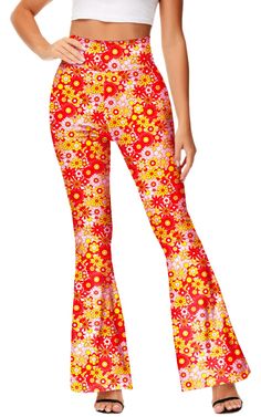 PRICES MAY VARY. 🤩Hippie Costume Pants Material - Soft and Comfortable, Stretchy Fabric, Fit To Wear All Day. Machine Wash are Available. 🤩Retro Hippie Flare Pants Feature - Elastic High Waisted With Flare Leg Design, Lifting Your Waistline And Perfectly Show Your Body Curve. Easy To Catch Sight And Impress With These Super Comfy Colored And Floral Patterned Bottoms, Sexy And Charming. 🤩Floral Print Flare Leg Pants Occasion - Perfect for Retro Parties, Halloween, Themed Parties, Costume Parti Hippie Flare Pants, Costume Pants, Summer Board, Flare Legging, Hippie Pants, Hippie Costume, 70s Disco, Costume Parties, Retro Party