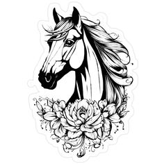 a black and white horse with flowers on it's head, in the shape of a