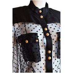 Long Sleeve Black Polka Dot Silk Shirt - Balmain - Runway Catalog Elegant Polka Dot Blouse With Buttons, Elegant Button-up Polka Dot Tops, Elegant Polka Dot Button-up Tops, Luxury Evening Tops With Buttons, Elegant Polka Dot Top With Buttons, Luxury Office Tops With Buttons, Luxury Buttoned Office Tops, Luxury Office Top With Buttons, Black Luxury Button-up Top