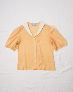 Large Collar Blouse, Fitted Preppy Summer Top, Sailor Collar Tops For Spring Workwear, Fitted Tops With Sailor Collar For Spring, Fitted Orange Tops With Buttons, Fitted Orange Top With Buttons, Fitted Orange Button-up Blouse, Fitted Cotton Blouse With Peter Pan Collar, Cotton Sailor Collar Top For Work