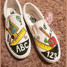 Canvas Shoes Diy, Sharpie Shoes, Art Teacher Outfits, Paint Shoes, Birthday Shoes, Painted Shoes Diy, Teacher Wear