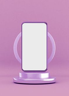 an electronic device with a blank screen on a purple background is seen in this image