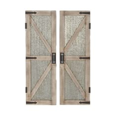 two wooden doors with metal handles on each side