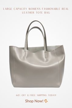 Discover luxury and functionality with our large capacity women's tote bag. Crafted from high-quality real leather, it's the ideal companion for any stylish woman. Leather Satchel For Travel, Minimalist Travel Bags With Interior Card Slots, Trendy Leather Shoulder Bag With Interior Card Slots, Classic Gray Shoulder Bag For Daily Use, Solid Leather Bags With Removable Pouch, Chic Gray Soft Leather Shoulder Bag, Chic Gray Soft Leather Bag, Chic Bags With Smooth Grain Finish, Chic Bags With Interior Card Slots For Daily Use