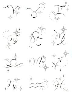 the letters and numbers are drawn in black ink with stars on them, as well as some