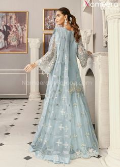 Pakistani Lehenga with Long Kurti Online 2021 Lehenga With Long Kurti, Akbar Aslam, Pakistani Lehenga, Heavy Dresses, Long Kurti, Net Lehenga, Embroidered Lehenga, Luxury Wear, Embroidered Dupatta